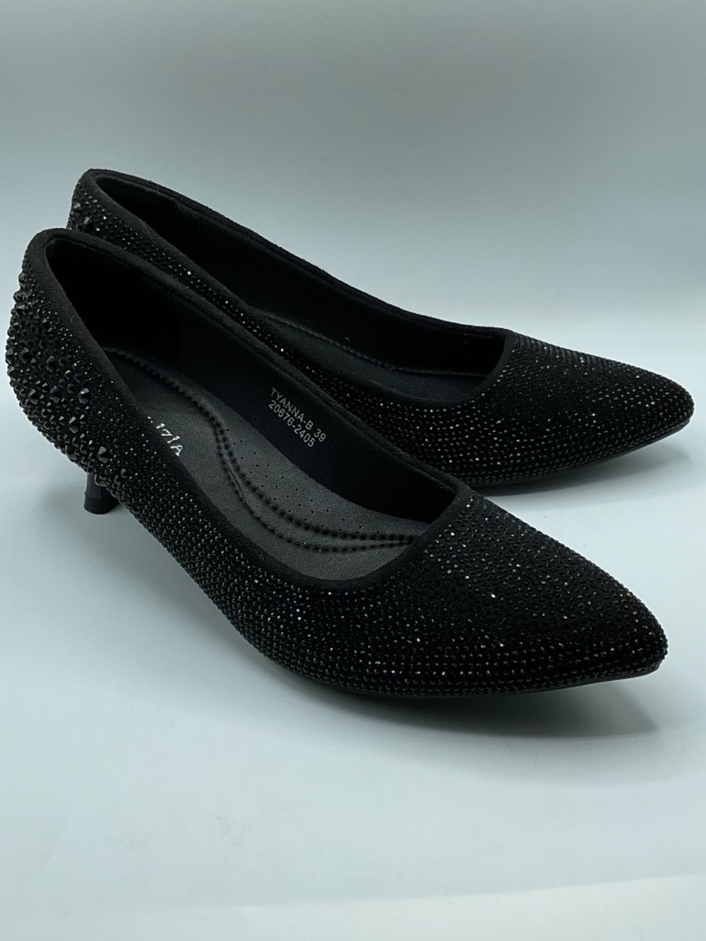 Patrizia Tyanna kitten heel pumps Black Crystal embellishments Cushioned Insole